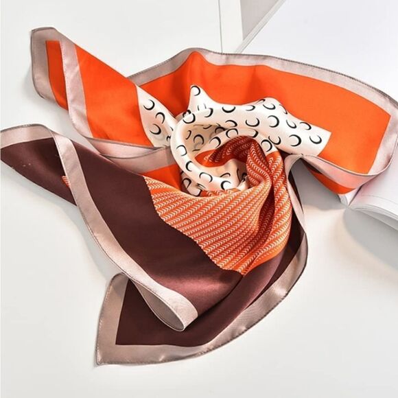 Nilcashopper Boutique Accessories - Women's Fashion Satin Printing Orange Moon Silk Scarf